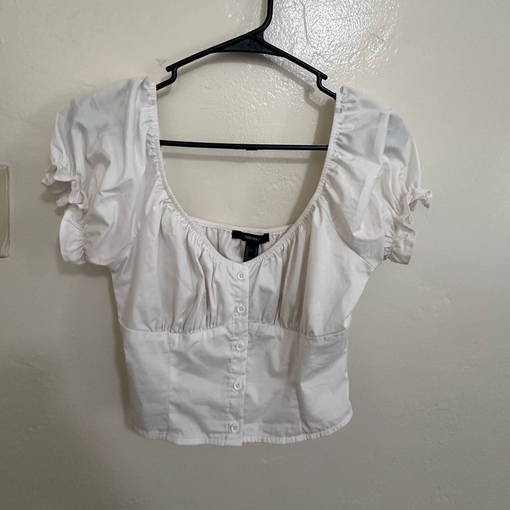 Puff Sleeve Button Up Crop Top